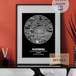 Nurnberg Map Print, Nurnberg Germany City Map, Custom Locations City Map Poster, Retro Nurnberg Road Map, Digital Prints Mother&#39;s Day Gifts