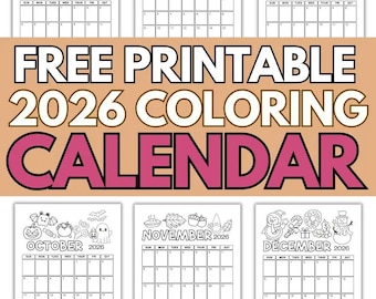 Afdrukbare maandkalender voor 2026, plannerpagina's (digitale download)