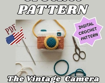 Gehaakt camerapatroon amigurumi - digitale pdf-download in vintage stijl