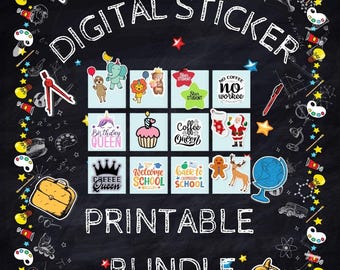 Megapakket Stickerontwerpbundel, digitaal stickerpakket, stickersbundel, sticker png-set, afdrukbare stickers, GoodNotes-stickers