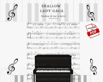 Lady Gaga - Bladmuziek voor ondiepe piano: eenvoudige beginnersversie (digitale download)