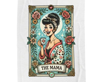 The Mama Vintage Pinup Velveteen Plush Blanket - Retro Floral & Leopard Print Gift for Mom