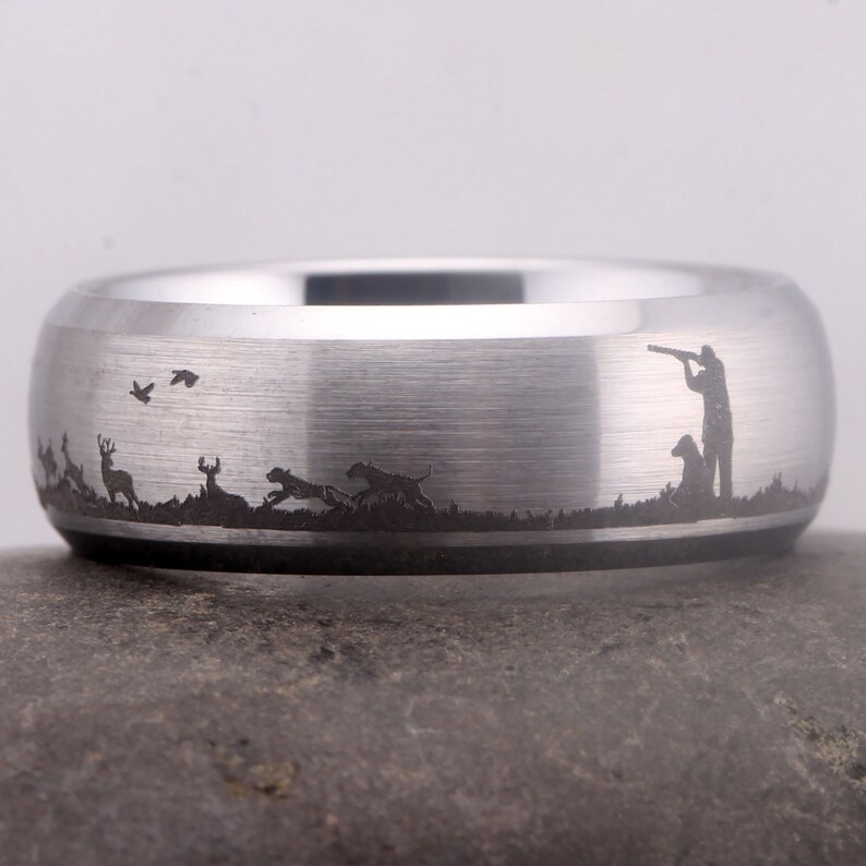Dogs Hunting Deer Pattern Engraved Tungsten Ringmens Women Wedding