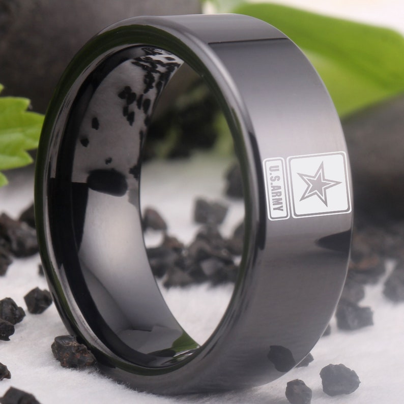 Engraved US Army Logo Tungsten Carbide Wedding Band Ring,army Stars