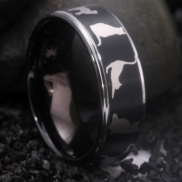 Engraved Cat Spinner Ring,Tungsten Ring,Cat Promise Ring,Cat Wedding Ring,Cat Person Jewelry,Engagement Ring,For Pet Lover,Free Shipping