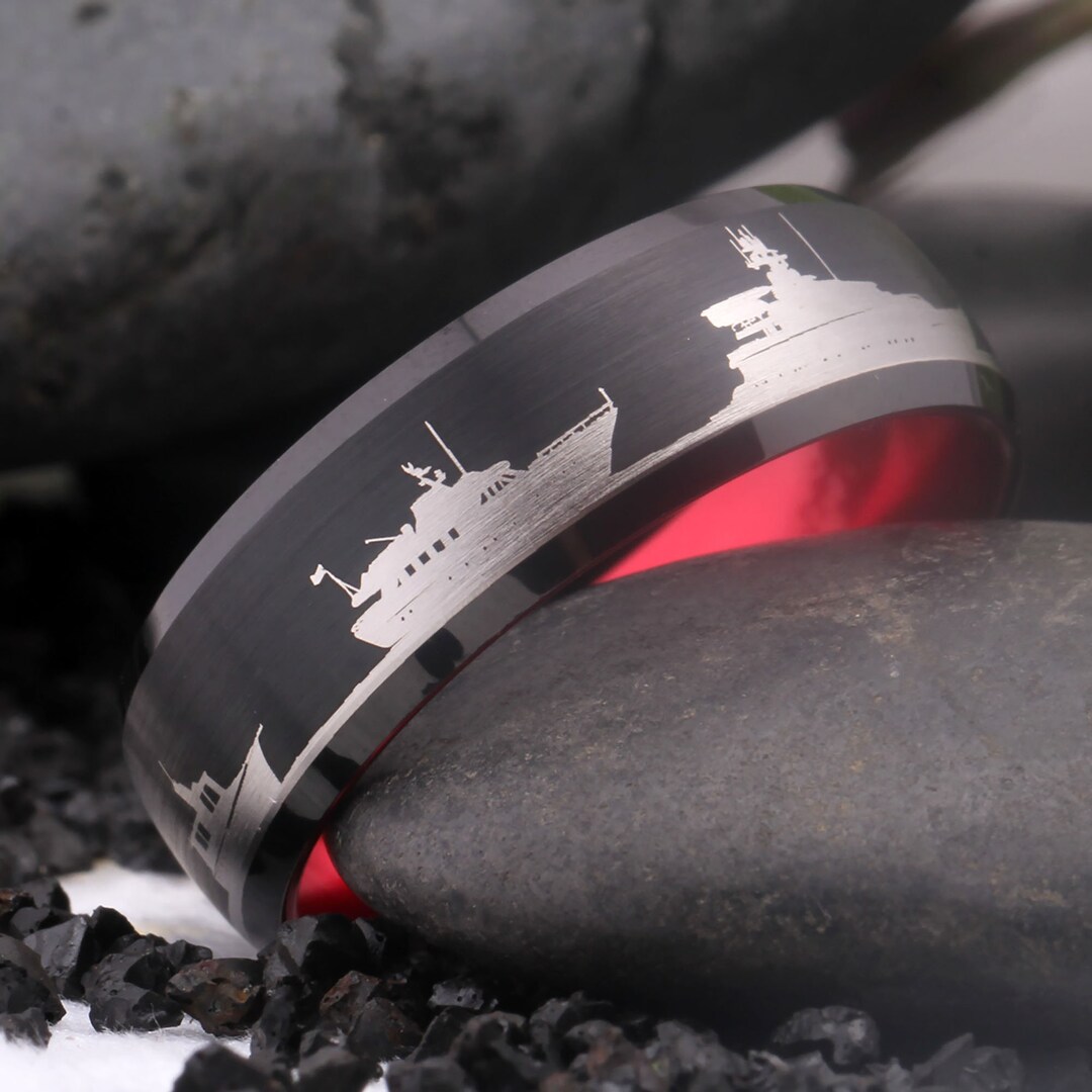 Laser Engraved Ring Pirate Ship Ring Wedding Ring Men Etsy