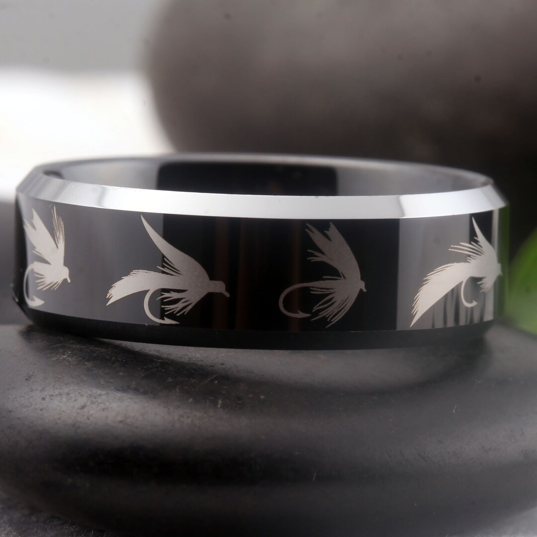 Fly Fishing Fliesengraved Fly Fishing Ring Tungsten Wedding Etsy