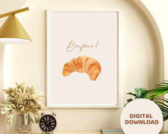 Croissant Poster, Food Print, Modern Kitchen Decor, Digital Download, Large Printable Art, Kitchen Art, Retro Poster, Housewarming Gift