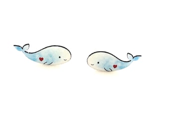 Blue Whale Stud Earrings, Whale Earrings, Ocean Jewelry, Cute Whale Gift, Handmade Animal Earrings