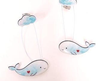 Whale Cloud Earrings, Cute Whale Earrings, Kawaii Whale Jewelry, Whale Lover Gift, Ocean Animal Earrings, Pastel Whale Earrings