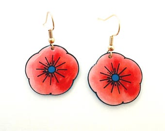 Poppy Flower Earrings, Red Flower Earrings, Botanical Jewelry, Floral Gift for Her, Handmade Poppy Earrings