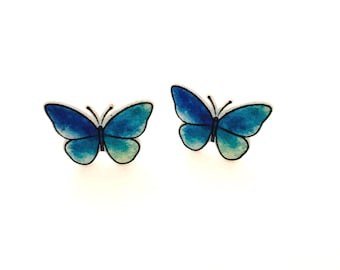 Blue Butterfly Stud Earrings, Butterfly Earrings, Nature Jewelry, Cute Butterfly Gift, Handmade Floral Garden Jewelry
