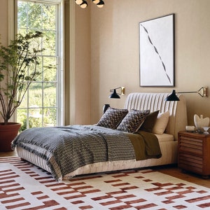 100% pure New Zealand wool Handmade rug, ivory terracotta mid century rug modern rug ochre mid century modern rug, geometric rug Bauhaus rug