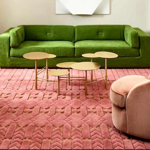 100% pure New Zealand wool rug, pink rug, mid century rug, modern rug living room rug, art deco rug 6x9 mcm rug 8x10 7x10 9x12 geometric rug