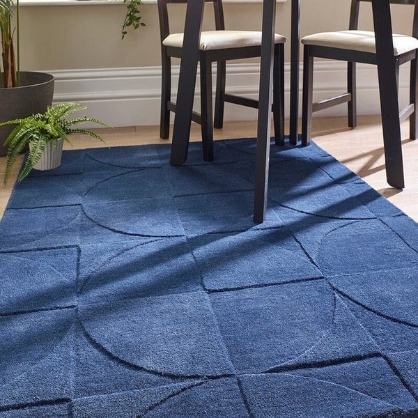 100% Wolle aus Neuseeland Wolle, Art-Deco-Teppich, blauer Teppich, moderne Teppiche, getufteter Teppich 7x10 10x14 8x10 Bereich Teppich blau geometrischer Teppich