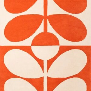 Orla Kiely stem rugs 100% New Zealand wool Handmade art deco rug, ivory orange rug mid century rug modern rugs, 5x7 7x10 8x10 geometric rug