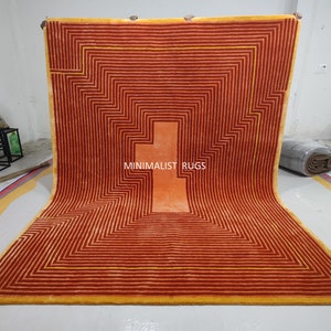 Rust color rug, New Zealand wool Handmade rug, mid century modern rug terracotta color mid century rug, art deco rug 8x10 9x12 geometric rug image 3