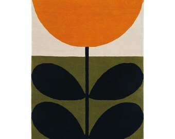 Orla Kiely stem flower rug 100% New Zealand wool art deco rug olive rug orange mid century rug modern rug 4x6 mcm rug 5x7 7x10 geometric rug