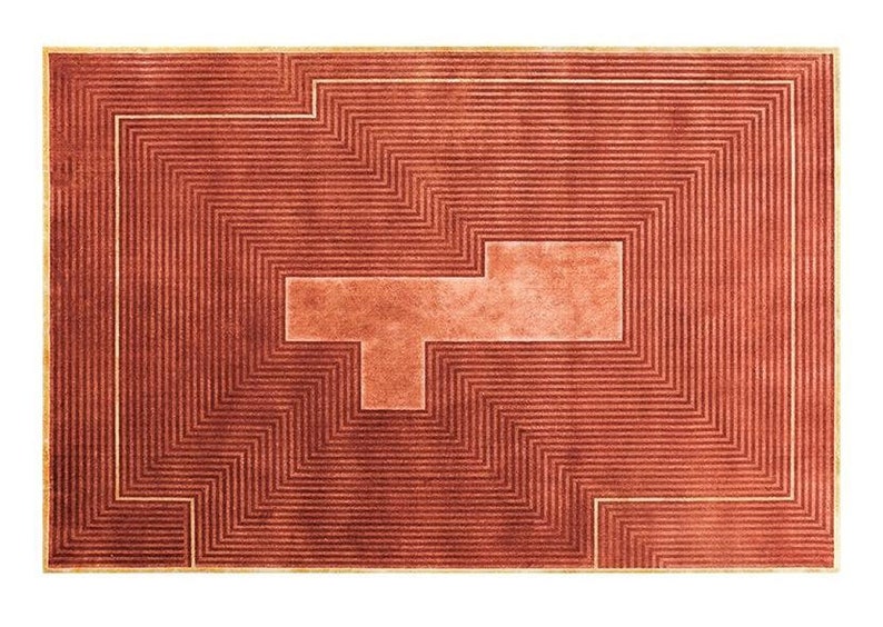 Rust color rug, New Zealand wool Handmade rug, mid century modern rug terracotta color mid century rug, art deco rug 8x10 9x12 geometric rug image 4