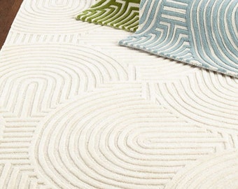 100% pure New Zealand wool Handmade ivory rug contemporary rug, modern rug, ivory mid century rug, mcm wool rug 6x9 8x10 geometric rug hyyge