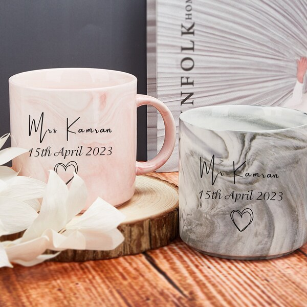 Personalized Couples Mug Set,Mr and Mrs Mug Set,Husband & Wide Mugs,Wedding Date Mugs,Bride Groom Gift,Name Mug,Wedding Gift,Anniversary