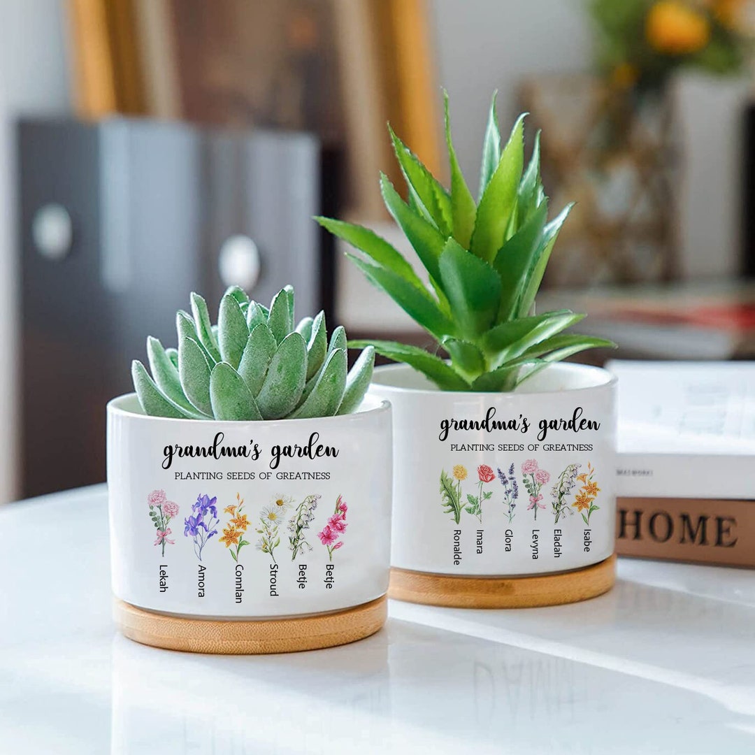 Grandma's Garden Birth Month Flower Plant Pot,nanny's Garden Grandkids
