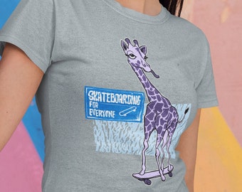 Giraffe - Skateboarding für alle - Schweres Unisex-T-Shirt mit Rundhalsausschnitt