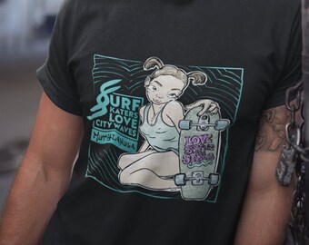 Surfskaters love city waves Heavyweight Unisex Crewneck T-shirt