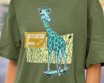 Giraffe - Skateboarding für alle - Schweres Unisex-T-Shirt mit Rundhalsausschnitt