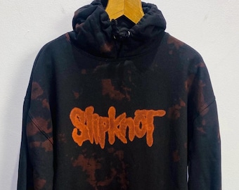 Slipknot Hoodie Hand Crafted Nu Metal Black Bleach Tie Dye Band Acid Wash Festival and Gig Clothing (Unisex)