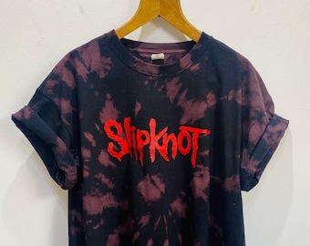 Slipknot T-shirt Custom Hand Crafted, Nu Metal, Black Bleach, Tie Dye, Acid Wash Festival and Gig Band T-Shirt (Unisex)