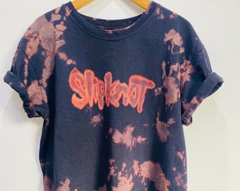 Slipknot T-shirt Hand Crafted Nu Metal Black Bleach Tie Dye Band Acid Wash Festival and Gig T-Shirt (Unisex)