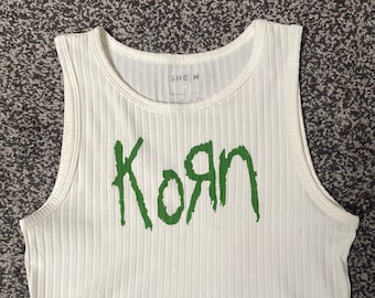 Korn Tank Crop Top Custom Hand Crafted, Nu Metal, Black / White Festival and Gig Band Tank Crop Top