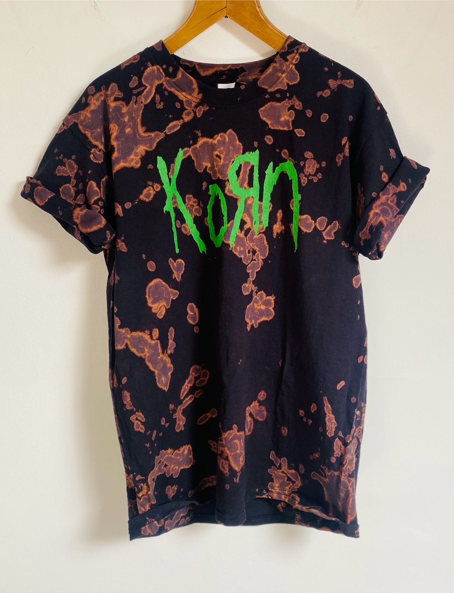Korn T-shirt Custom Hand Crafted, Nu Metal, Black Bleach, Tie Dye, Acid Wash Festival and Gig Band T-Shirt (Unisex)