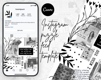 Black and White Instagram Puzzle Feed, Minimalist Canva Template for Instagram, Grid Template Instagram Posts, Girly Instagram Feed Template