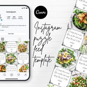 Black and White Instagram Puzzle Feed Template, Food Blogger/Restaurant/Foodie Instagram Grid, Canva Template, 21 Minimal Clean White Posts