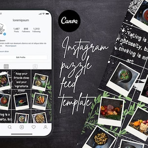 Food Blogger, Recipes, Restaurant Instagram Feed Puzzle Template, Blackboard Rustic Template for Canva, Food Business Branding Social Media