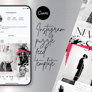 White and Gray Instagram Puzzle Feed Template, Fashion Stylish Canva Template, Pink and Silver Instagram Grid