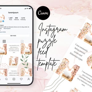 Boho Instagram Puzzle Template, Bohemian Puzzle Feed, Rose Gold Instagram Puzzle, Canva Instagram Puzzle Feed Template