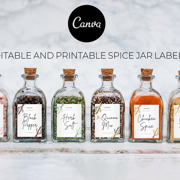 Colorful Spice Jar Labels, Seasoning Labels Free Canva Template, Printable Herbs Design, Editable Storage Sticker Artistic Home and Kitchen