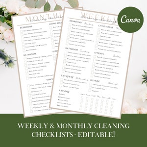 EDITABLE Cleaning Planner, Cleaning Checklist, Cleaning Schedule, Weekly House Chores, Adhd Clean Home, Monthly, Household Planner Printable