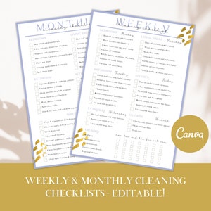 Editable Cleaning Planner, Cleaning Checklist, Cleaning Schedule, Weekly House Chores, Adhd cleaning checklist, Household Planner Printable