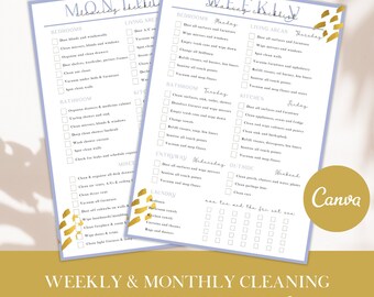 Editable Cleaning Planner, Cleaning Checklist, Cleaning Schedule, Weekly House Chores, Adhd cleaning checklist, Household Planner Printable