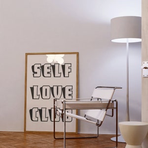self love club, love quote poster, self love club print, retro printable, quote poster, digital download, trendy poster, retro text poster