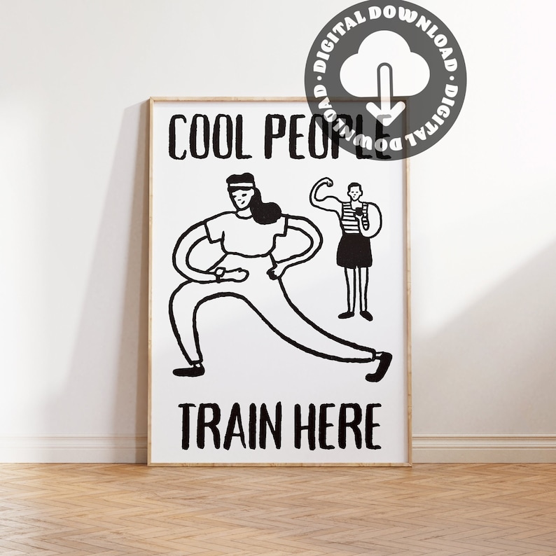 Funny Gym Poster Printable, Workout Room Decor, Home Gym Inspirational Quote Print, Retro Health And Wellness Downloadable Print image 4