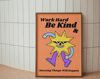 Estampa retrô de sol em estilo cartoon, decoração laranja para sala de aula (download digital)