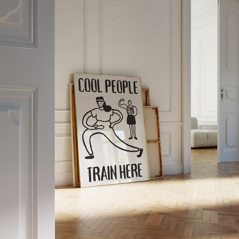 Funny Gym Poster Printable, Workout Room Decor, Home Gym Inspirational Quote Print, Retro Health And Wellness Downloadable Print image 3