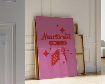 Hotel de desgosto, impressão de parede, decoração de dia dos namorados, imprimíveis, pôster de texto retrô, vibrante, eclético, download de arte digital, presente de dia dos namorados