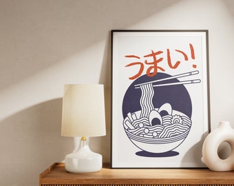pôster de ramen, pôster digital de comida, pôster para impressão, ramen, Japão, amante de ramen, arte de cozinha, pôster de tigela de ramen, macarrão ramen para impressão