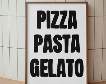 Impressão de Pizza, Massa e Gelato, Arte Minimalista para Cozinha (Download Digital)